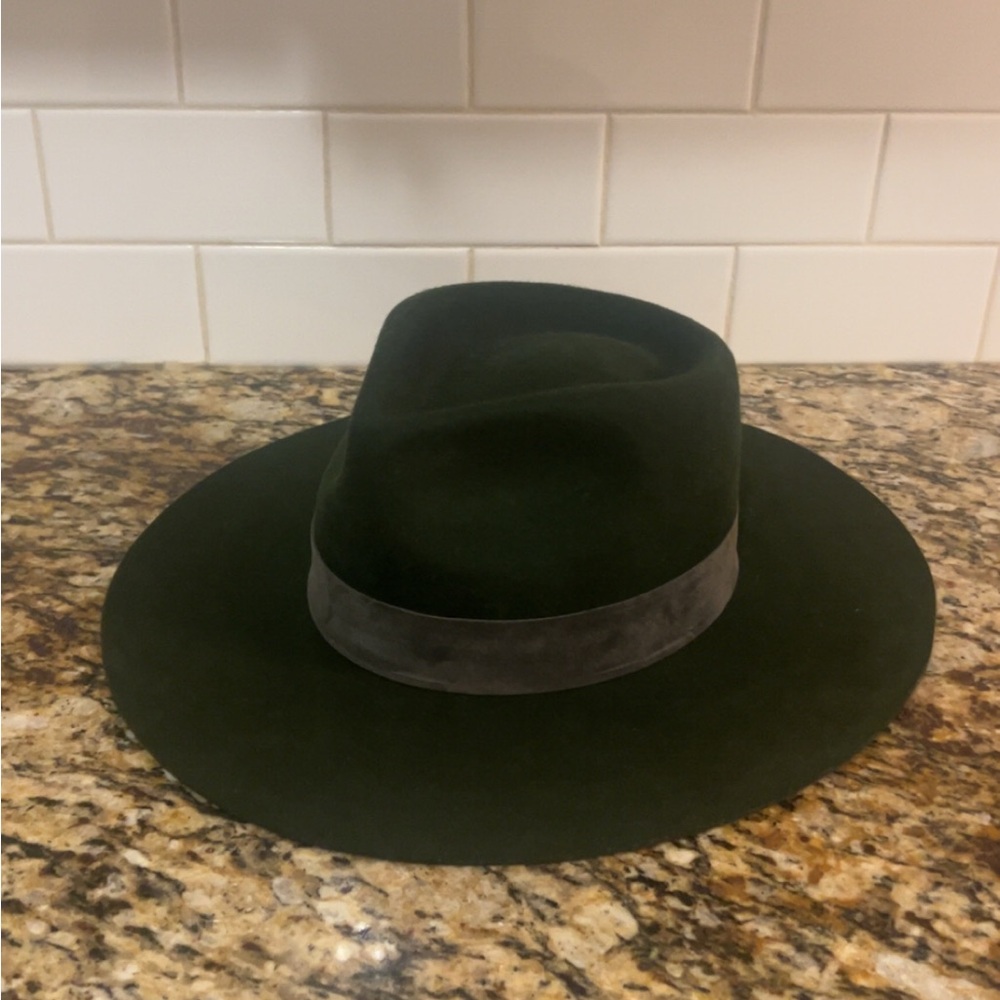 Lack Of Color Dark Green Fedora with Gray Band